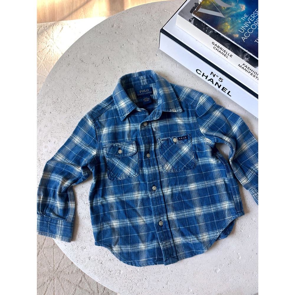 Polo Ralph Lauren Kids Blue Plaid Cotton Flannel Long Sleeve Button Up Shirt 2T